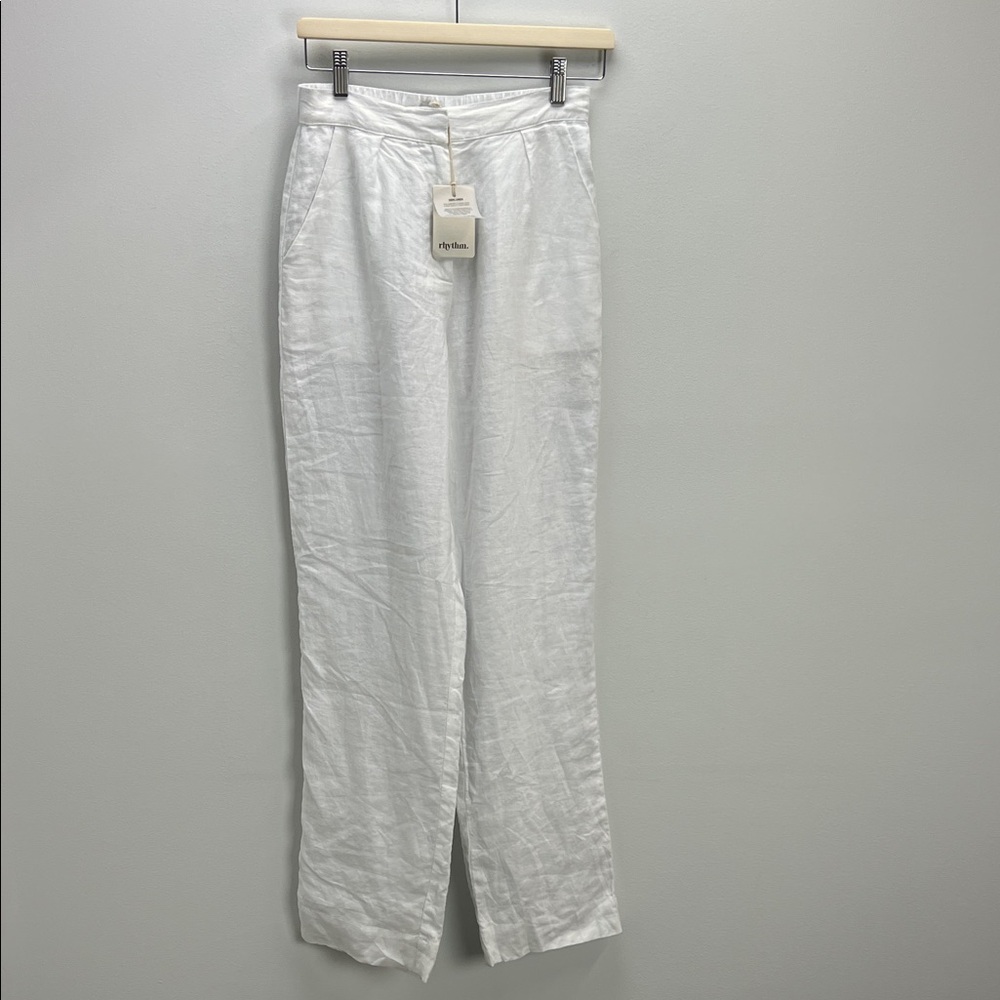 Rhythm Retreat Linen Pant White Lightweight Tailored Womens US 4 Coastal Summer